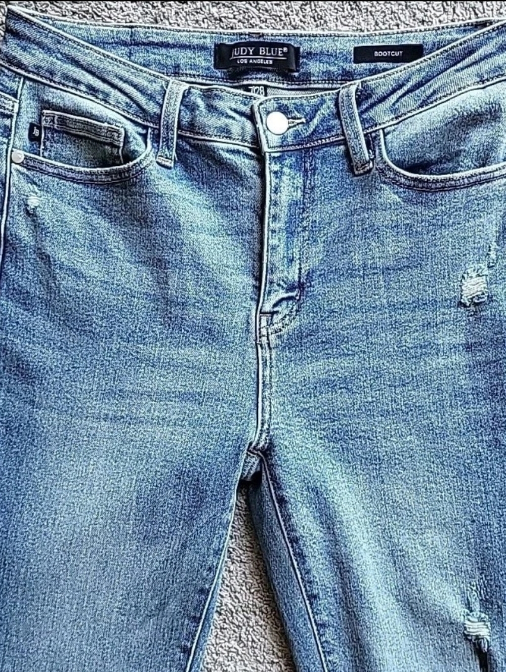 Judy Blue Jeans Womens 7/28 Blue Denim Bootcut Distressed Stretch Raw Hem Fray - Picture 5 of 13